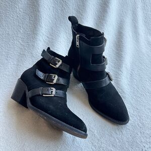 ALLSAINTS Lulu Triple Buckle Ankle Boot size 39 US 9 Black‎ suede leather straps